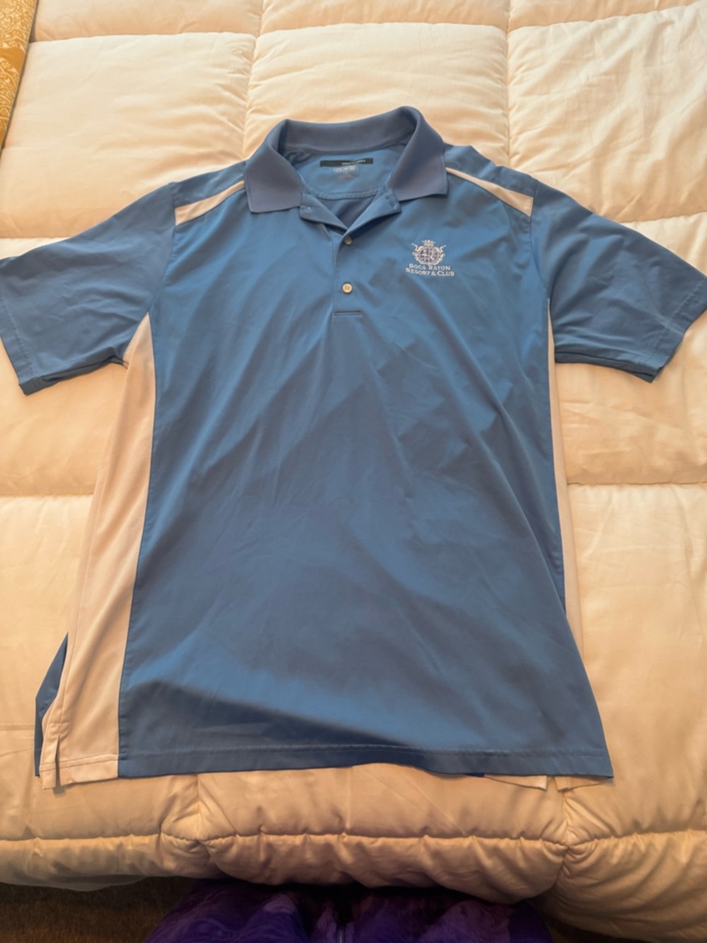 Greg Norman Light Blue Men's Polo Shirt with White Side Panels- Boca Raton